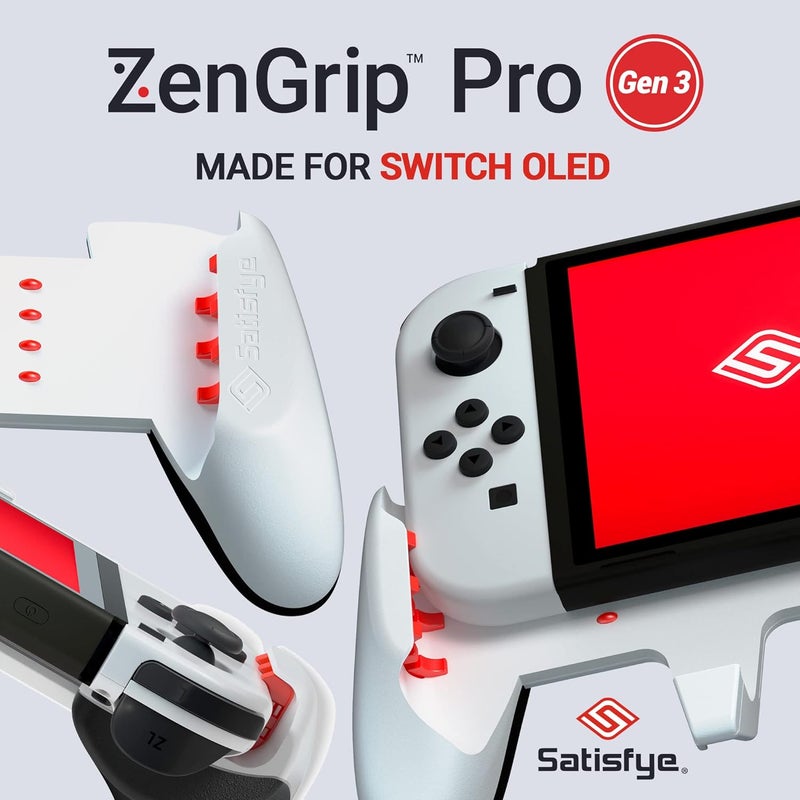 Satisfye - ZenGrip Pro Gen 3 OLED, Grip Compatible with Nintendo Switch - Comfortable & Ergonomic Grip, Joy Con & Switch Control. #1 Switch Accessories Designed for Gamers (White) - Image 3